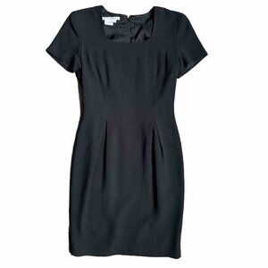 Vintage LBD Dress Maggy London Black Zip Back 80s Secretary Fitted Simple 4